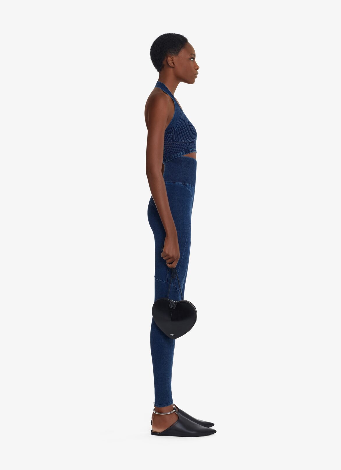 HALTER NECK KNITTED DENIM BRA ALAÏA BLUE JEANS HALTER NECK KNITTED DENIM BRA
